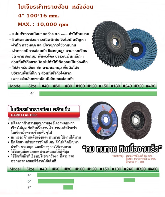 ใบเจียรผ้าทรายซ้อนหลังอ่อน Soft Flap Disc SUMO