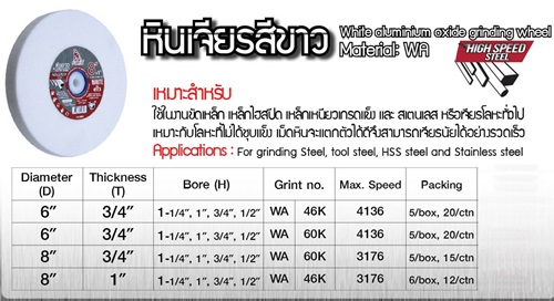 หินเจียรสีขาว white aluminium oxide grinding wheel SUMO หินเจียรสีขาว white aluminium oxide grinding wheel SUMO
